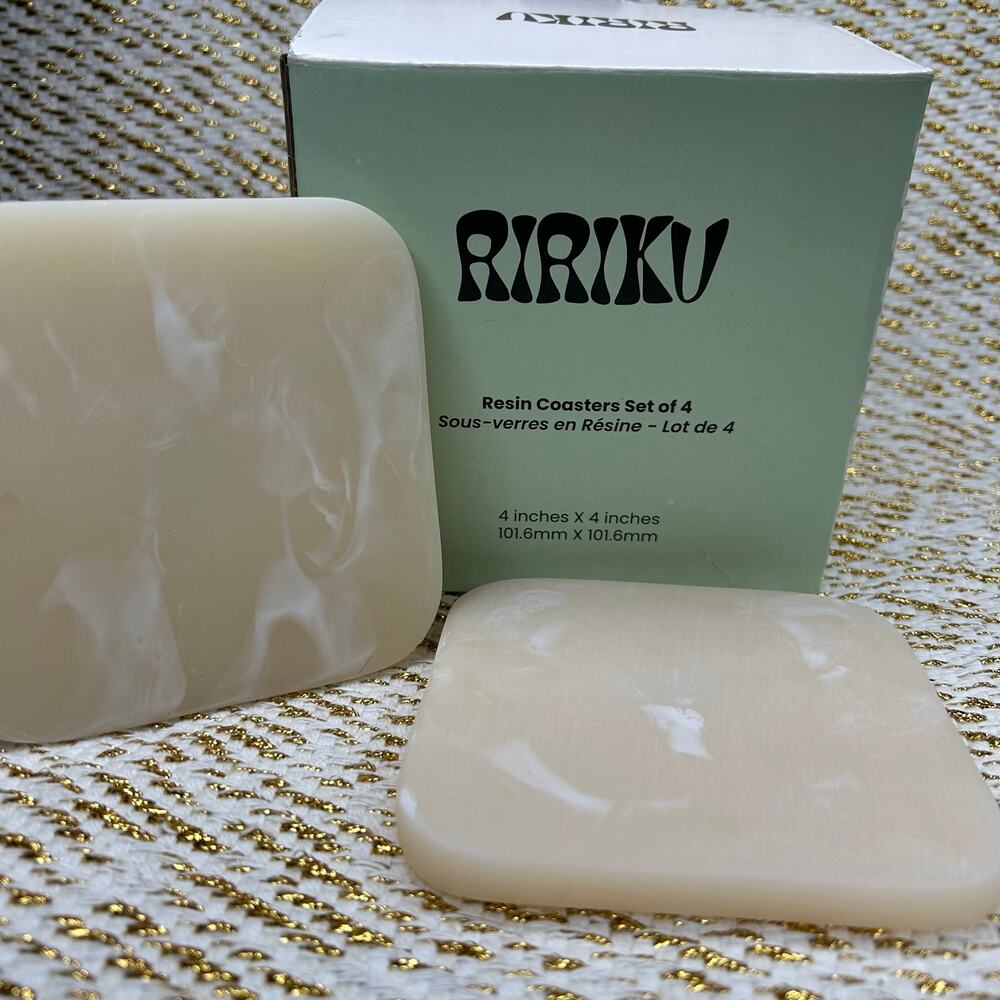 Ririku Resin Coasters Set 4-Pack 4" x 4" Non-Slip Easy Clean NIB